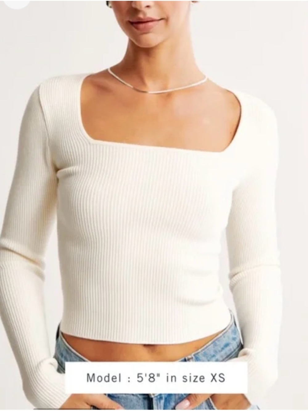 Abercrombie & Fitch Cream Ribbed Square-Neck Long Sleeve Top